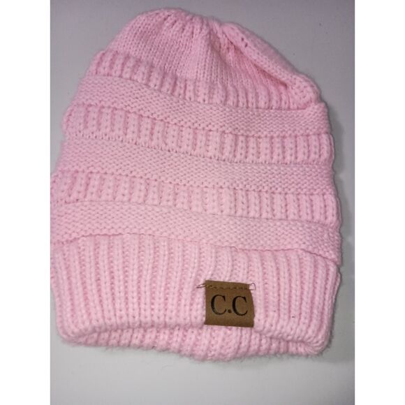 C.C Exclusives:  Pink Color Knitted Beanie, One Size - Picture 1 of 3